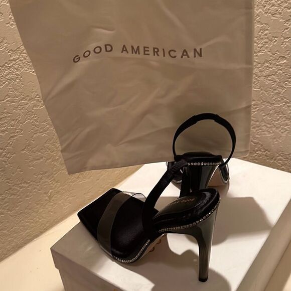 Good American Womens 10 Crystal Crush Sandals Heels Rhinestone Trim Black New - Picture 12 of 12